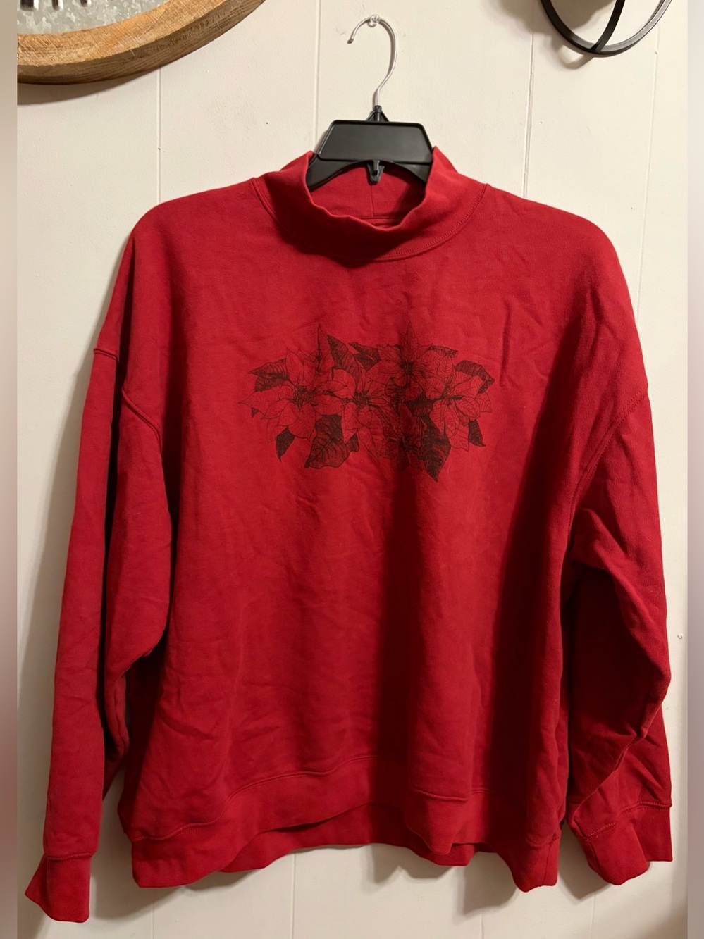 American Eagle Outfitters Red Turtleneck Sweatshirt with Black Floral Print